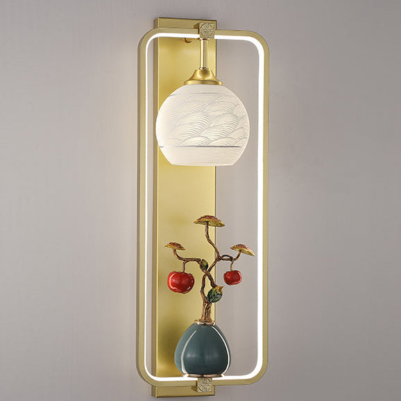 Chinese Leaves Round Iron Aluminum LED Wall Sconce Lamp