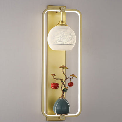 Chinese Leaves Round Iron Aluminum LED Wall Sconce Lamp
