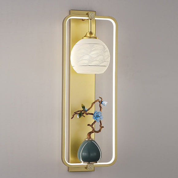 Chinese Leaves Round Iron Aluminum LED Wall Sconce Lamp