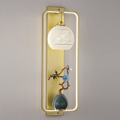 Chinese Leaves Round Iron Aluminum LED Wall Sconce Lamp