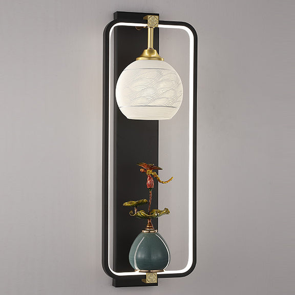 Chinese Leaves Round Iron Aluminum LED Wall Sconce Lamp