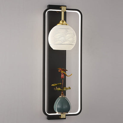 Chinese Leaves Round Iron Aluminum LED Wall Sconce Lamp
