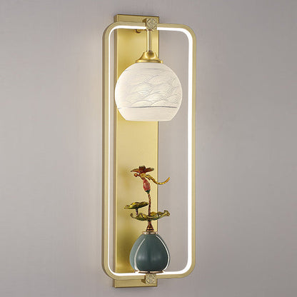 Chinese Leaves Round Iron Aluminum LED Wall Sconce Lamp