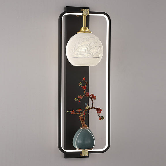 Chinese Leaves Round Iron Aluminum LED Wall Sconce Lamp