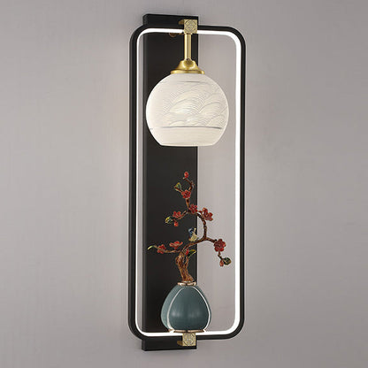 Chinese Leaves Round Iron Aluminum LED Wall Sconce Lamp