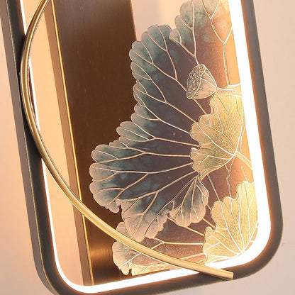 Chinese Rectangle Fish Wood Bronze LED Wall Sconce Lamp