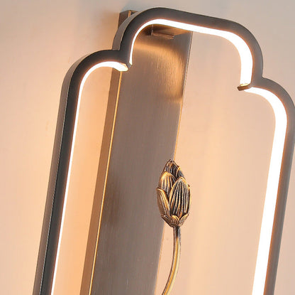 Chinese Rectangle Fish Wood Bronze LED Wall Sconce Lamp