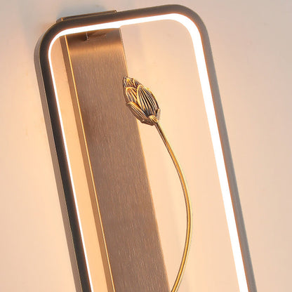 Chinese Rectangle Fish Wood Bronze LED Wall Sconce Lamp