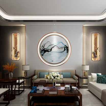Chinese Rectangle Fish Wood Bronze LED Wall Sconce Lamp