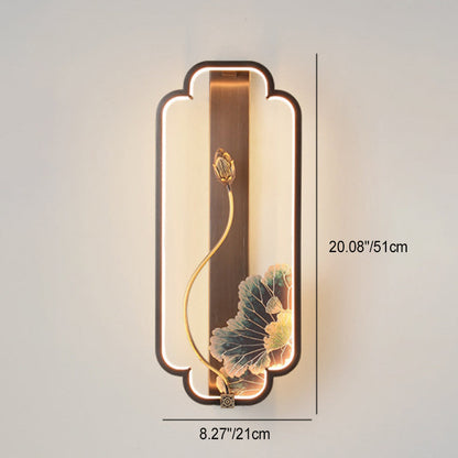 Chinese Rectangle Fish Wood Bronze LED Wall Sconce Lamp