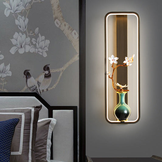 Chinese Rectangle Zinc Alloy Copper LED Wall Sconce Lamp
