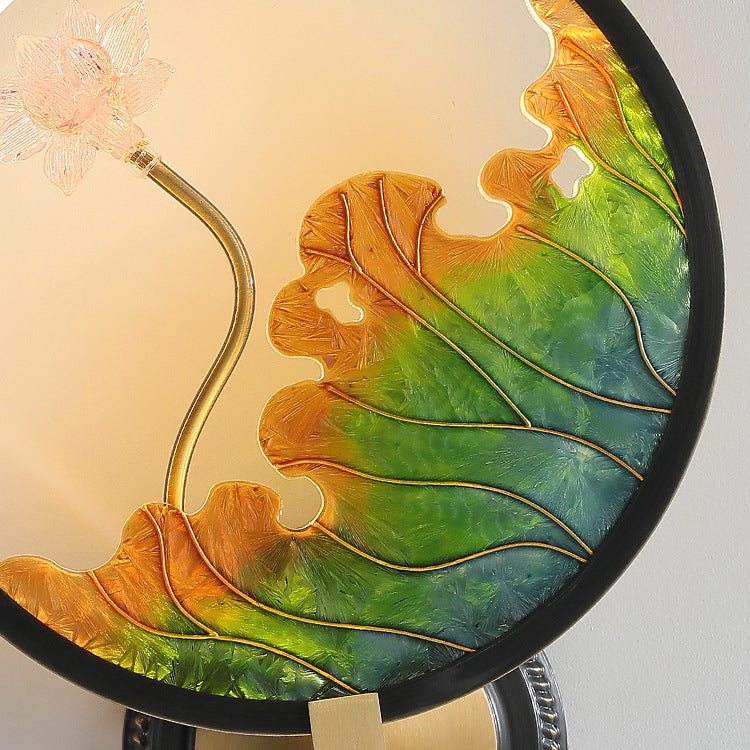 Chinese Round Acrylic Glass Copper LED Wall Sconce Lamp