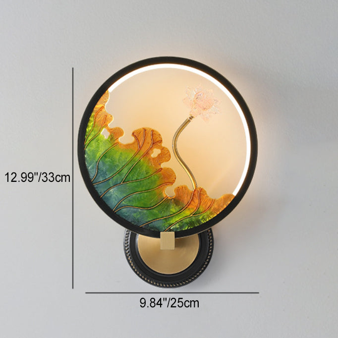 Chinese Round Acrylic Glass Copper LED Wall Sconce Lamp
