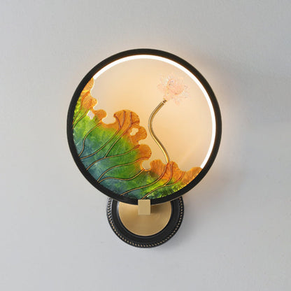 Chinese Round Acrylic Glass Copper LED Wall Sconce Lamp