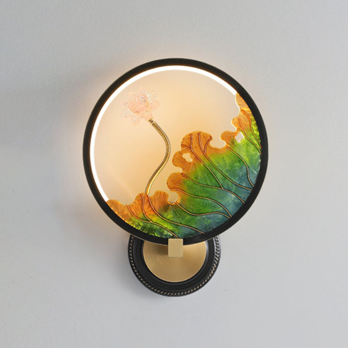 Chinese Round Acrylic Glass Copper LED Wall Sconce Lamp