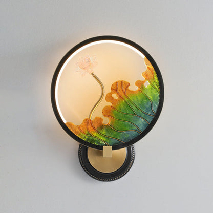 Chinese Round Acrylic Glass Copper LED Wall Sconce Lamp