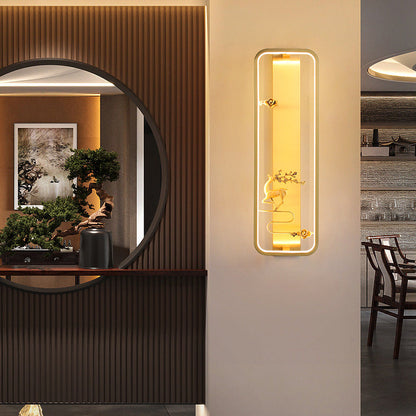 Chinese Deer Square Glass Jade Copper LED Wall Sconce Lamp