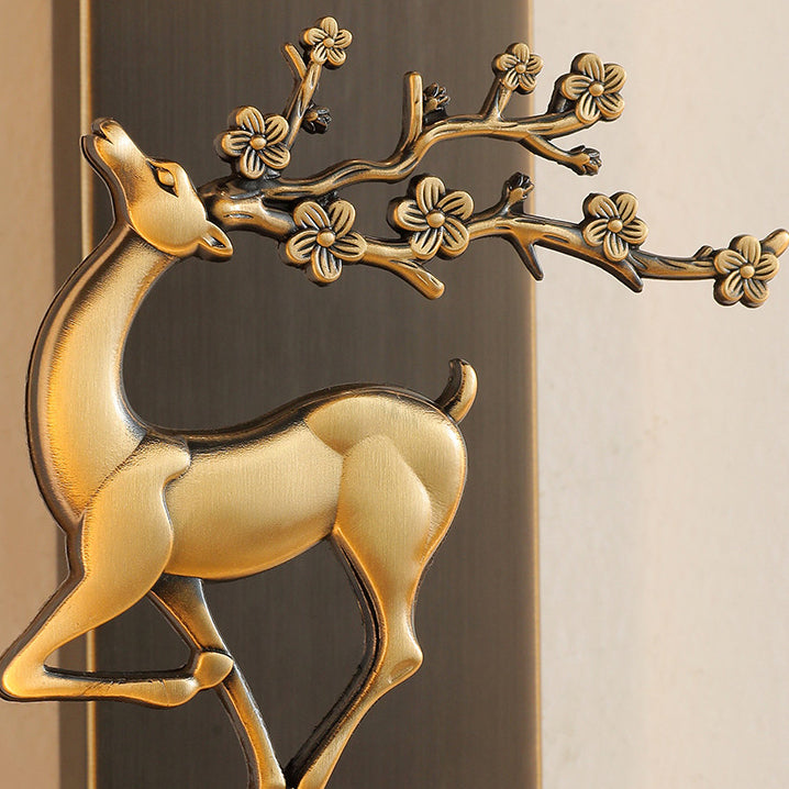 Chinese Deer Square Glass Jade Copper LED Wall Sconce Lamp