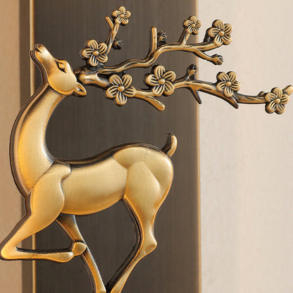 Chinese Deer Square Glass Jade Copper LED Wall Sconce Lamp