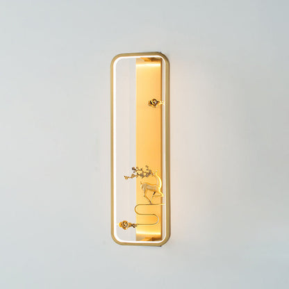 Chinese Deer Square Glass Jade Copper LED Wall Sconce Lamp