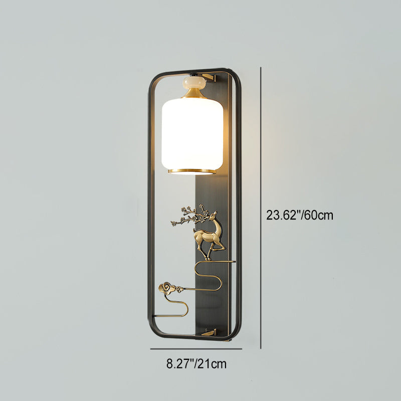 Chinese Flower Glass Jade Brass 1-Light Wall Sconce Lamp