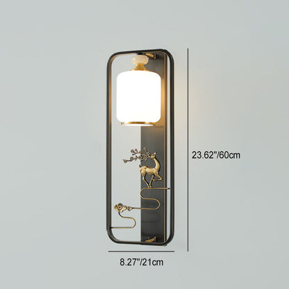 Chinese Flower Glass Jade Brass 1-Light Wall Sconce Lamp