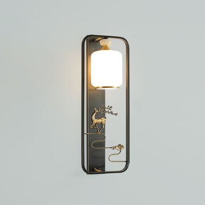 Chinese Flower Glass Jade Brass 1-Light Wall Sconce Lamp