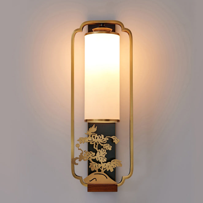 Chinese Flower Deer Glass Iron 1-Light Wall Sconce Lamp