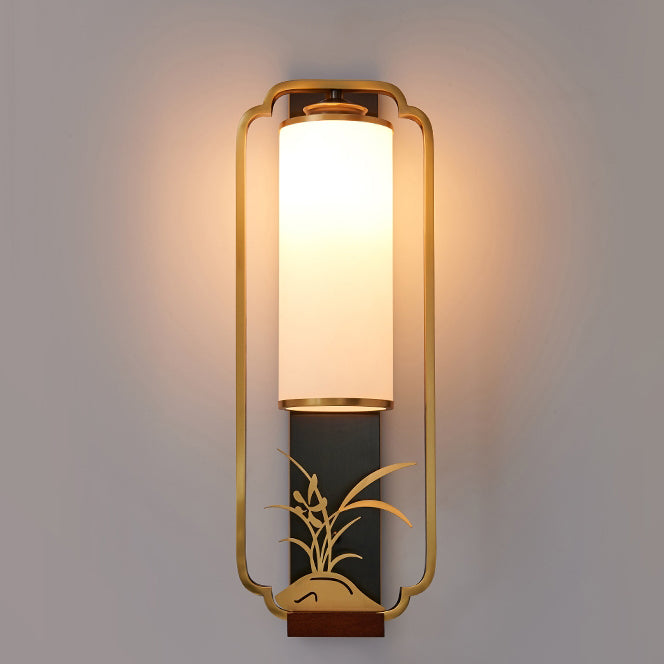 Chinese Flower Deer Glass Iron 1-Light Wall Sconce Lamp