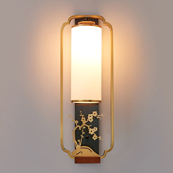 Chinese Flower Deer Glass Iron 1-Light Wall Sconce Lamp