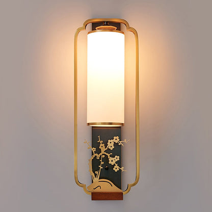 Chinese Flower Deer Glass Iron 1-Light Wall Sconce Lamp