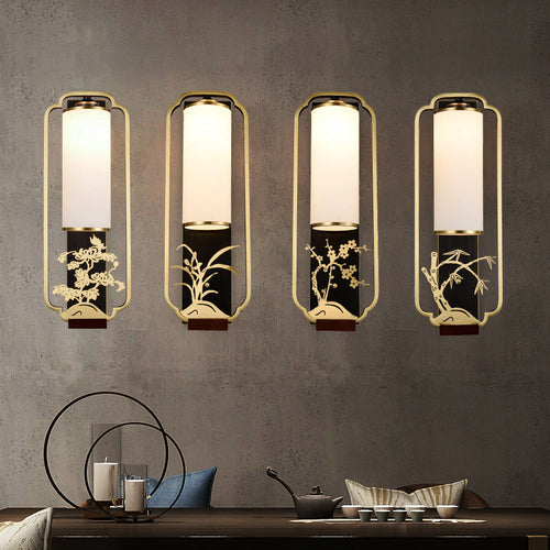 Chinese Flower Deer Glass Iron 1-Light Wall Sconce Lamp