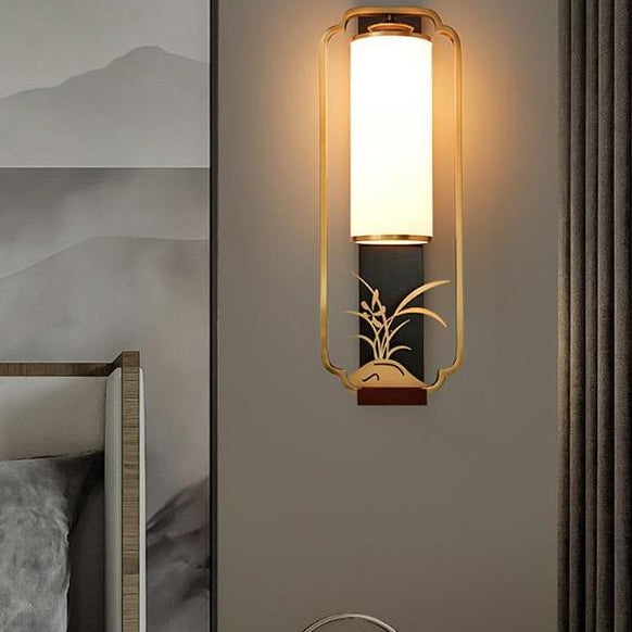 Chinese Flower Deer Glass Iron 1-Light Wall Sconce Lamp