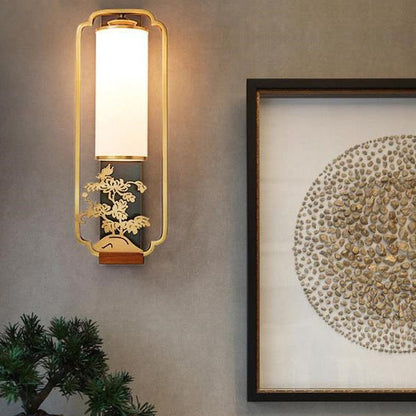 Chinese Flower Deer Glass Iron 1-Light Wall Sconce Lamp