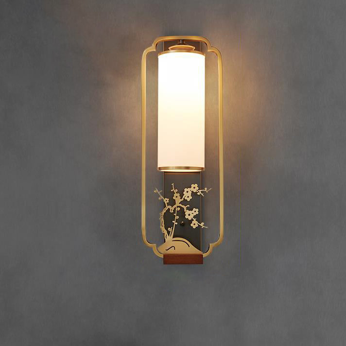 Chinese Flower Deer Glass Iron 1-Light Wall Sconce Lamp