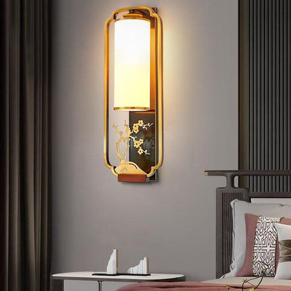 Chinese Flower Deer Glass Iron 1-Light Wall Sconce Lamp