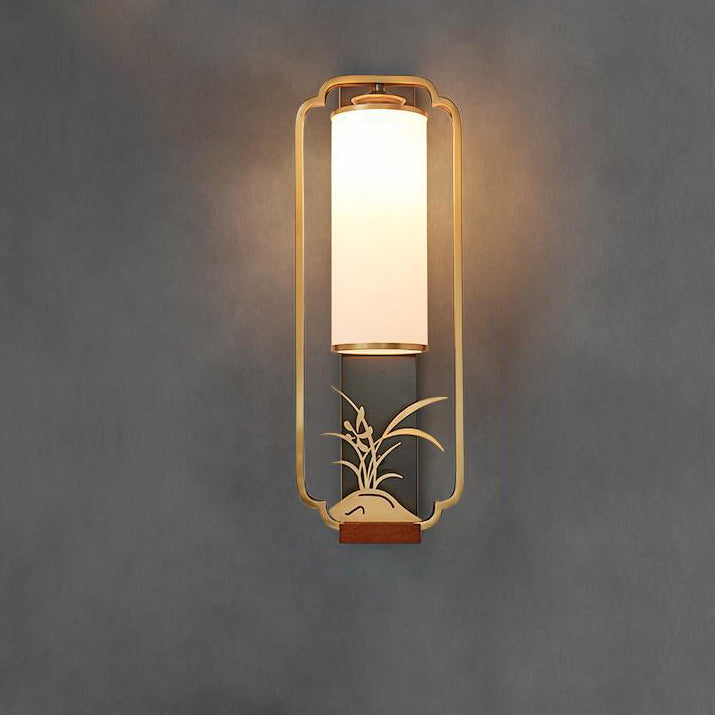 Chinese Flower Deer Glass Iron 1-Light Wall Sconce Lamp