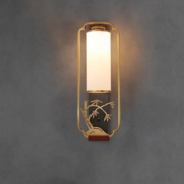 Chinese Flower Deer Glass Iron 1-Light Wall Sconce Lamp