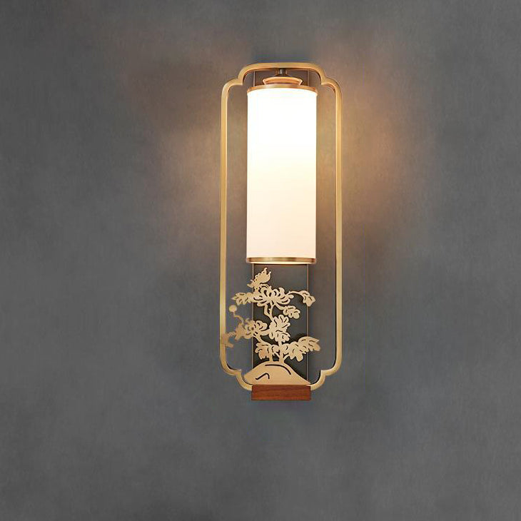 Chinese Flower Deer Glass Iron 1-Light Wall Sconce Lamp