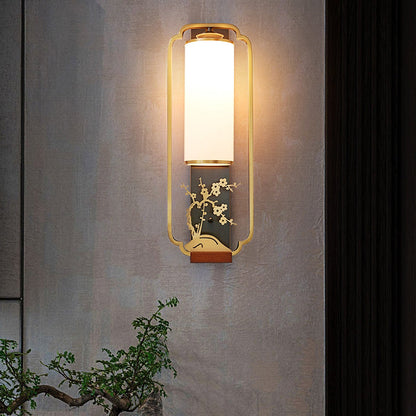 Chinese Flower Deer Glass Iron 1-Light Wall Sconce Lamp