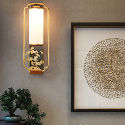 Chinese Flower Deer Glass Iron 1-Light Wall Sconce Lamp