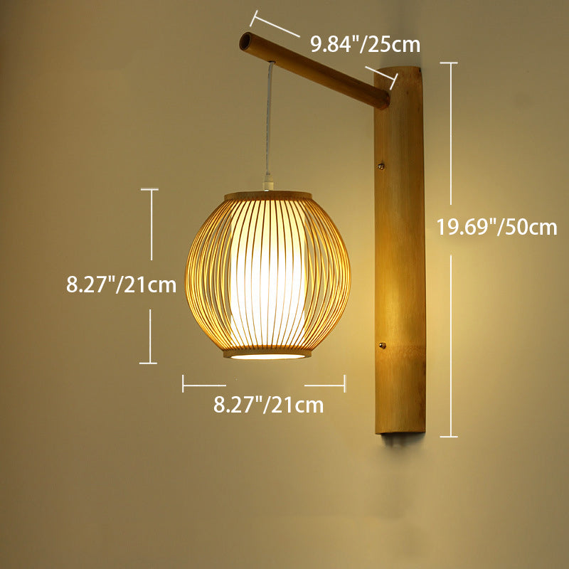 Chinese Braid Skeleton Bamboo Wood 1-Light Wall Sconce Lamp