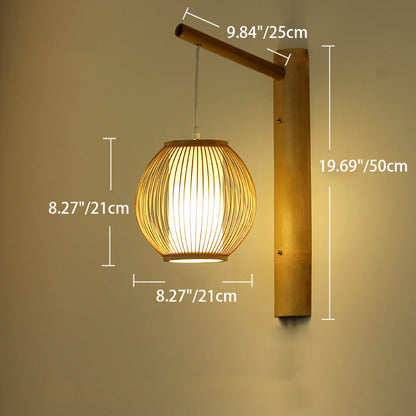 Chinese Braid Skeleton Bamboo Wood 1-Light Wall Sconce Lamp
