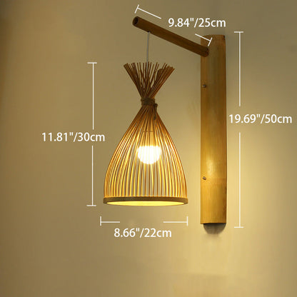 Chinese Braid Skeleton Bamboo Wood 1-Light Wall Sconce Lamp