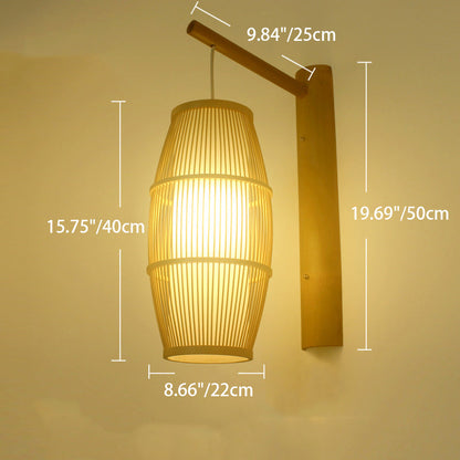 Chinese Half Round Bamboo Wood 1-Light Wall Sconce Lamp