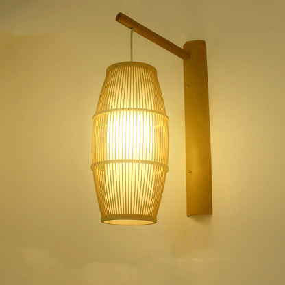 Chinese Half Round Bamboo Wood 1-Light Wall Sconce Lamp