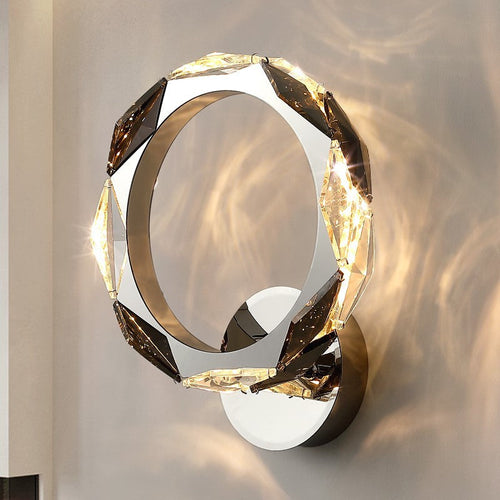 Prismatic Round Crystal Hardware LED Wall Sconce Lamp