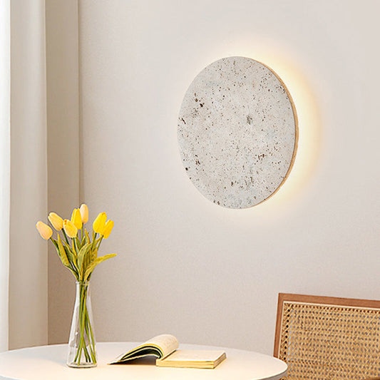 Japanese Round Yellow Travertine LED Wall Sconce Lamp