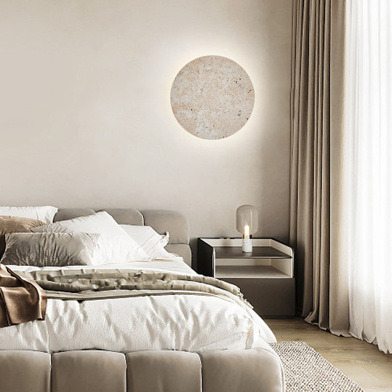 Japanese Round Yellow Travertine LED Wall Sconce Lamp