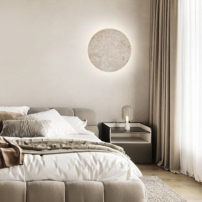 Japanese Round Yellow Travertine LED Wall Sconce Lamp